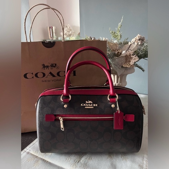 SOLD! NEW COACH SIGNATURE ROWAN SATCHEL / CROSSBODY  BROWN/1941 RED - Picture 1 of 4